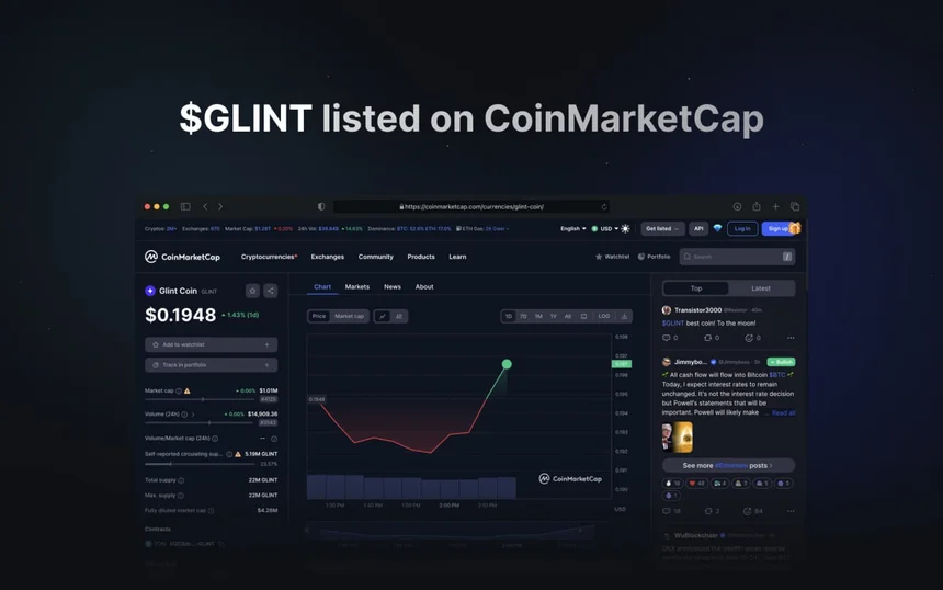 CoinMarketCap has listed $GLINT!