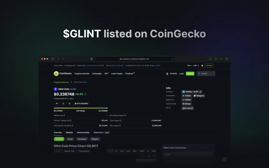 $GLINT has been listed on CoinGecko!